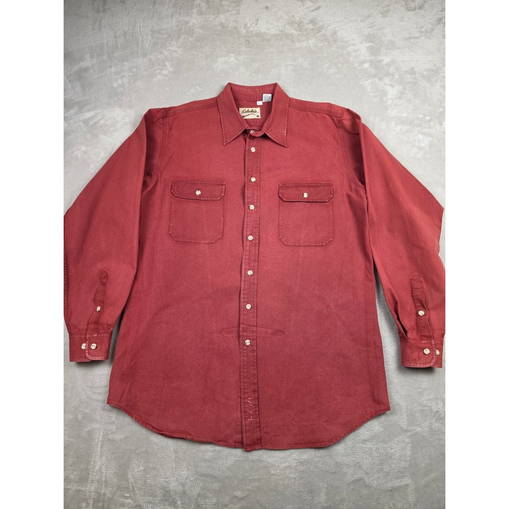 Vintage Cabelas Button Up Shirt Mens XLT Red Long Sleeve Canvas Workwear Heavy